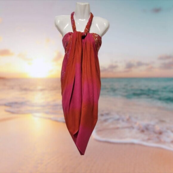 Womens Sarong Pareo Cotton Wrap HandPainted Batik Wrapskirt Beachwear -NEW - Picture 7 of 8